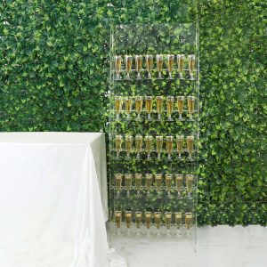5-Tier Acrylic Champagne Wall Glass Holder 5ft Clear, 40 Stemware Rack Cocktail Display Drink Organizer for Upscale Parties, Weddings & Bars